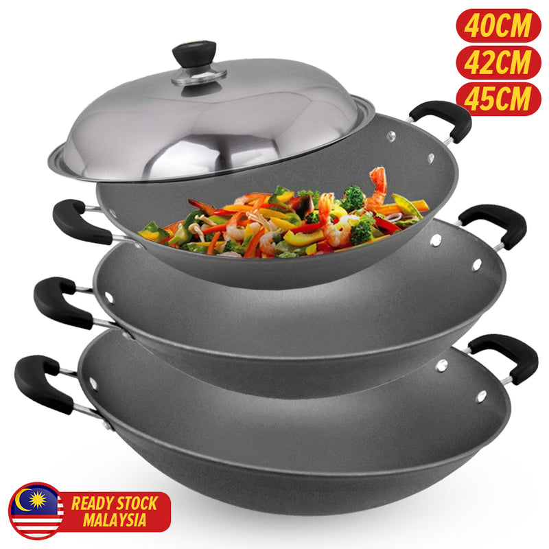 idrop [ 40CM / 42CM / 45CM ] RED SUN Kitchen Frying Cooking Iron Wok Nonstick / Periuk Besi Masak Tidak Lekat / 厨房油炸烹饪铁锅不粘锅