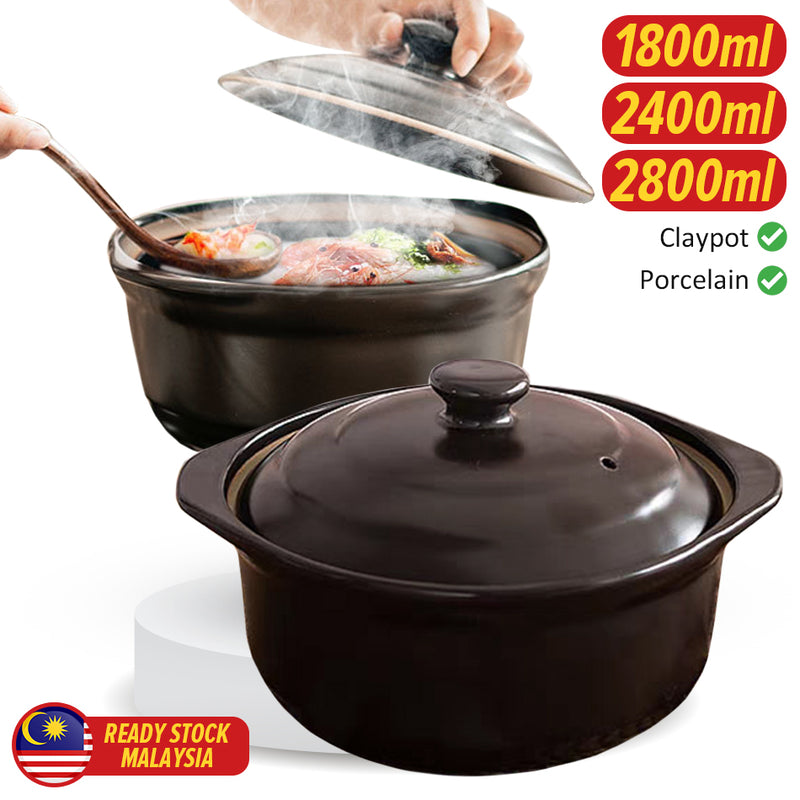 idrop [ 1800ml / 2400ml / 2800ml ] Porcelain Claypot Cooking Pot / Periuk Claypot Seramik / 陶瓷煲仔锅