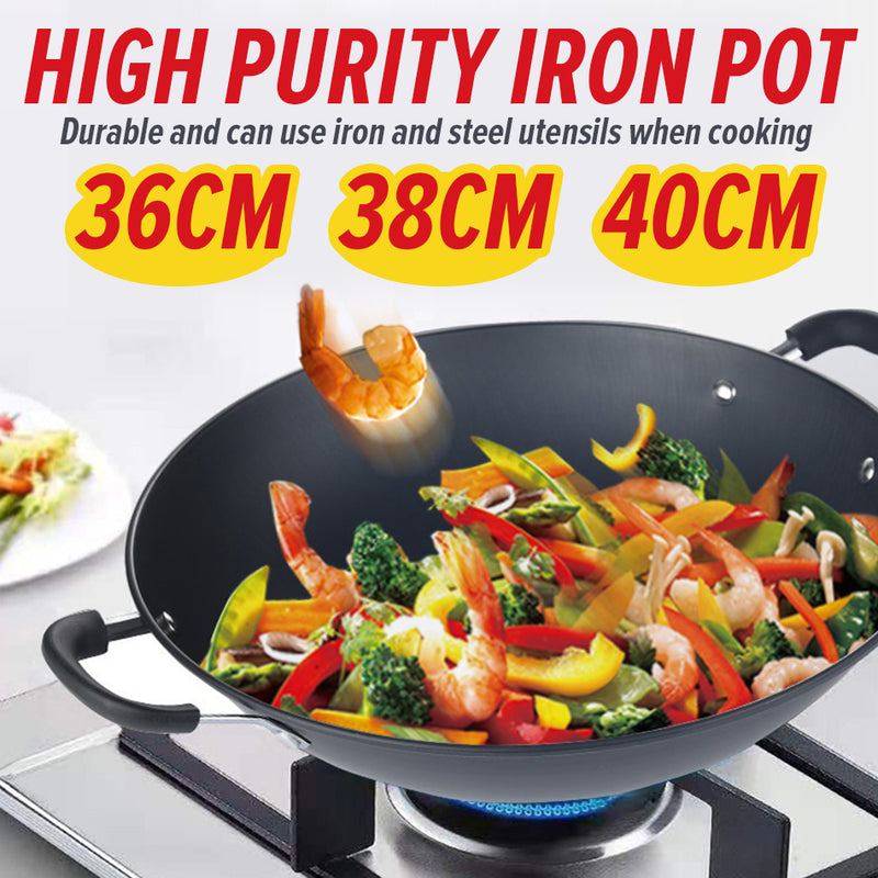 idrop [ 36CM / 38CM / 40CM ] Kitchen Frying Cooking Iron Wok Nonstick / Periuk Besi Masak Tidak Lekat / 厨房油炸烹饪铁锅不粘锅