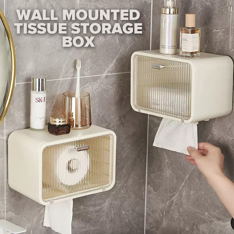 idrop Wall Mounted Tissue Storage Box With Transparent Window / Kotak Bekas Penyimpanan Tisu Dinding / (强力胶)透明白壁挂洗脸巾收纳盒