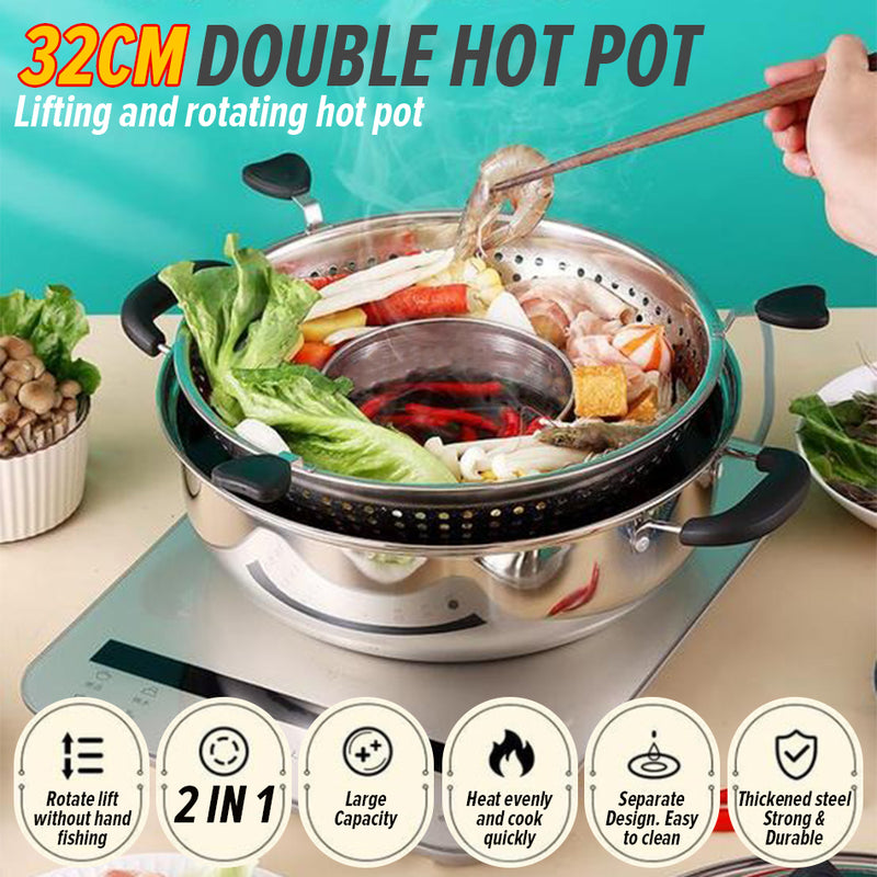 idrop [ 32CM ] Stainless Steel Lifting Rotating Hotpot / Keluli Tahan Karat Mengangkat Hotpot Berputar / 美式(带组合盖)不锈钢升降火锅32CM