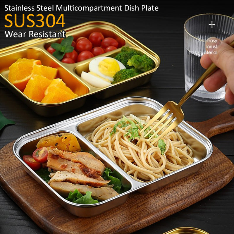 idrop Multicompartment Stainless Steel Small-Compartment Dinner Plate / Piring Hidang Makanan Keluli Tahan Karat / 格不锈钢小格餐盘