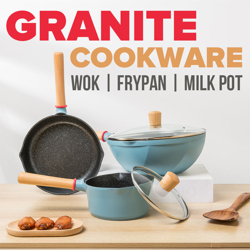 idrop [ 18CM / 24CM / 30CM ] Nonstick Granite Cooking Wok Frypan and Milk Pot / Periuk Kuali Masak Batu Tidak Lekat / 京瓷蓝回飞不粘奶锅单柄不粘炒锅单柄不粘煎锅