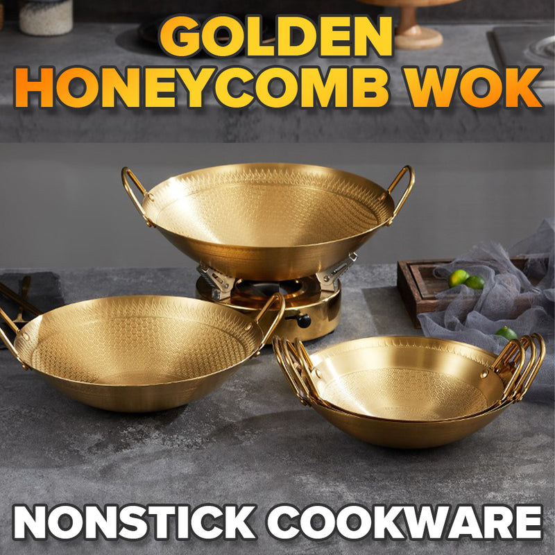 idrop Golden Nonstick Honeycomb Anti Scratch Resistant Kitchen Cooking Wok / Periuk Memasak Honeycomb Masak Tidak Lekat  / 金色不粘蜂窝防刮耐厨房烹饪炒锅