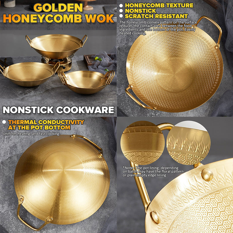 idrop GOLD COMBO SET 38CM Wok Frying Pan Pot Plate Bowl / SET KOMBO EMAS Kuali Periuk Piring dan Mangkuk / 金色组合套装炒锅煎锅锅盘碗