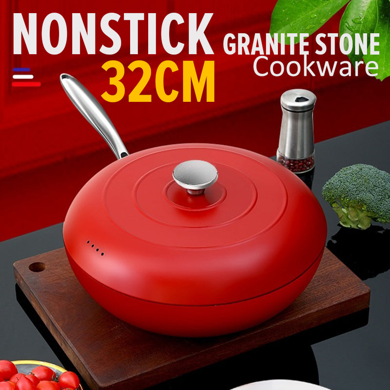 idrop [ 32CM ] Nano Glazed Granite Stone Nonstick Wok / Periuk Masak Batu / 32CM纳米釉面鹅软石不粘炒锅