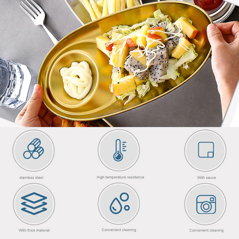 idrop Gold Plated Oval Snack Plate Stainless Steel XL Size / Piring Snek Keluli Tahan Karat Bentuk Bujur / 镀金椭圆形小吃盘不锈钢 XL 号