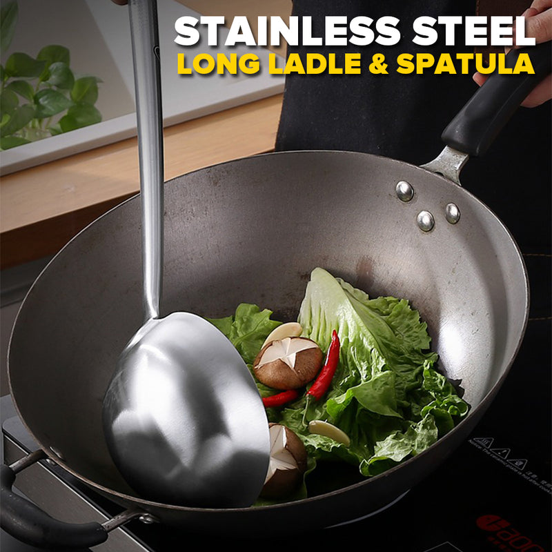 idrop [ 50CM ] Long Stainless Steel Wok Spatula & Ladle / Senduk & Spatula Panjang Keluli Tahan Karat /