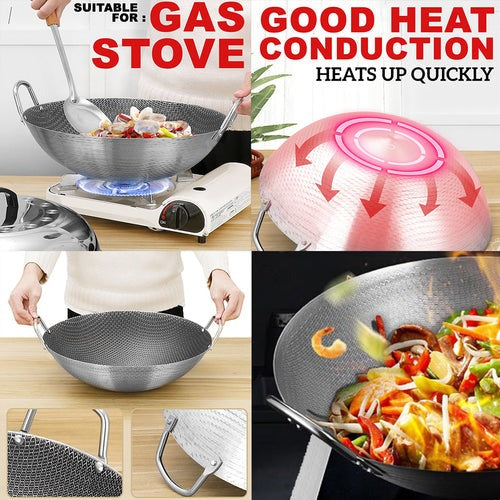 idrop [ RM109 COMBO ] 45CM Honeycomb Cooking Wok + 30CM Frying Pan + Garlic Cutter / Set Combo Periuk Wok + Periuk Rata + Pengisar Bawang