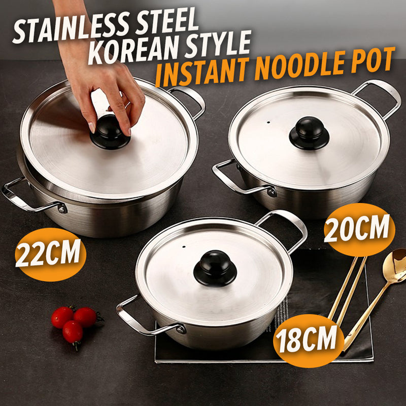 idrop [ 18 / 20 / 22CM ] Stainless Steel Double Ear Korean Style Instant Noodle Pot / Periuk Masak Keluli Tahan Karat Rekaan Korea / 不锈钢双耳韩式泡面锅(单底钢盖 )(集成)