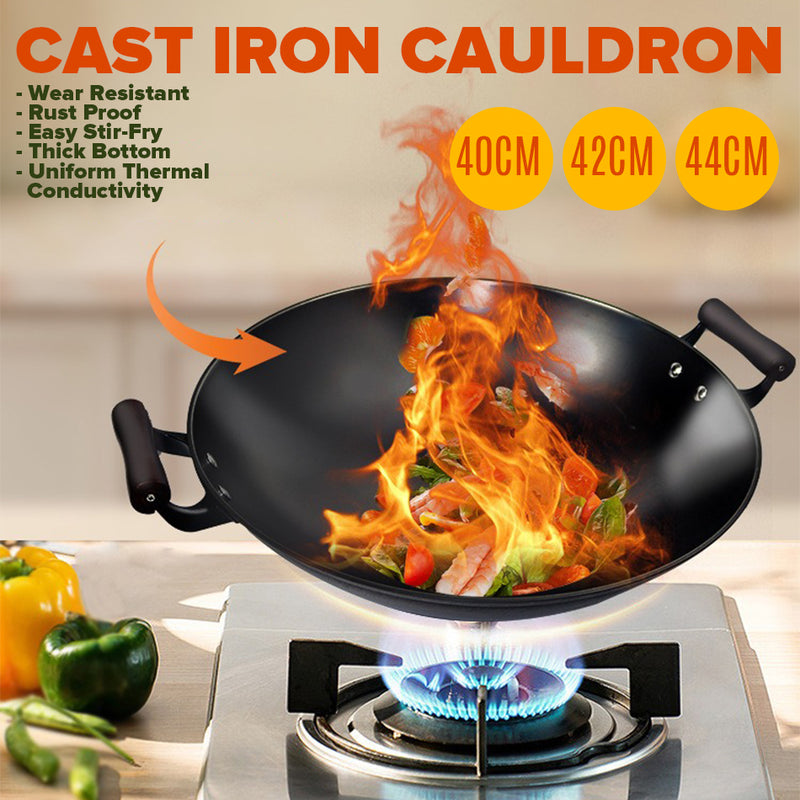 idrop [ 40CM 42CM 44CM ] Cast Iron Cauldron Cooking Wok / Kuali Kawah Besi Memasak / 铸铁大锅(真不锈土灶大锅)