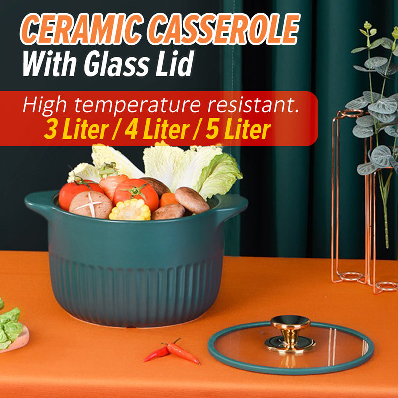 idrop Heat Resistant Casserole Ceramic Pot with Glass Lid [ 3L 4L 5L ] / Periuk Seramik Dengan Penutup / 玻璃盖耐热砂锅陶瓷锅