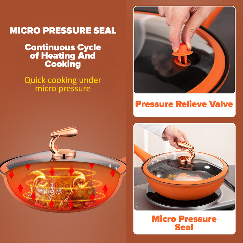 idrop [ 34CM ] Stainless Steel Micro Pressure Single Handle Nonstick Wok / Periuk Masak Tekanan Mikro / 34CM不锈钢微压单柄不粘炒锅(橙/青色)