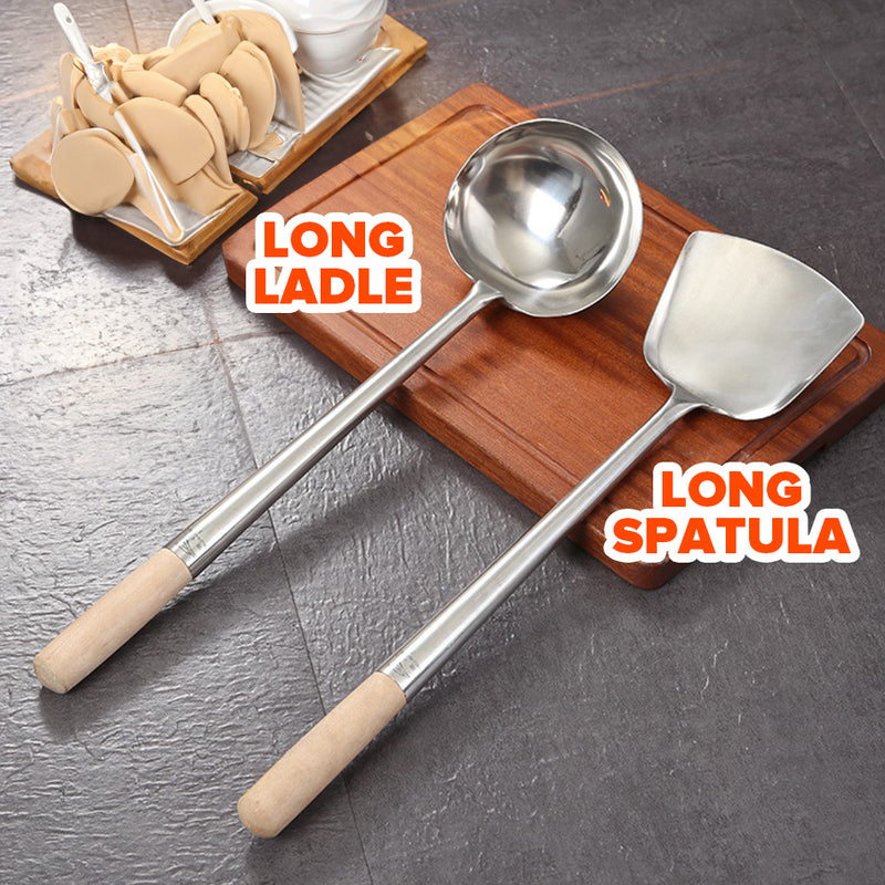 idrop [ 50CM ] Long Stainless Steel Wok Spatula & Ladle / Senduk & Spatula Panjang Keluli Tahan Karat /