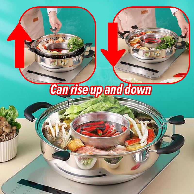 idrop [ 32CM ] Stainless Steel Lifting Rotating Hotpot / Keluli Tahan Karat Mengangkat Hotpot Berputar / 美式(带组合盖)不锈钢升降火锅32CM