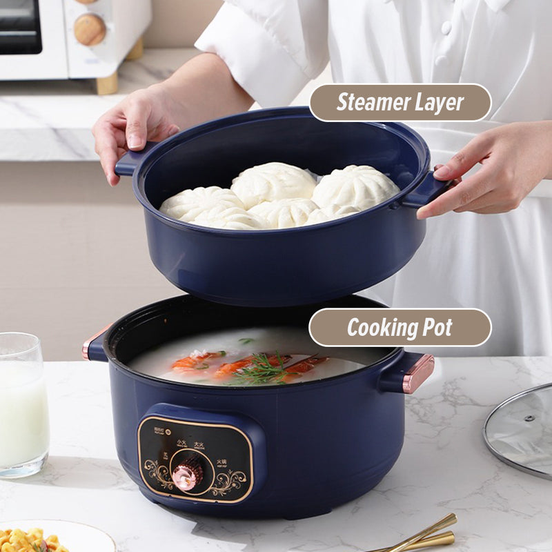 idrop [ 22CM ] 2 Layer Nonstick Electric Cooking Pot 800W / Periuk Memasak Elektrik Tidak Lekat / 22CM机械版二层不粘电蒸煮锅(塑 料蒸格玻璃盖)(800W)(英插