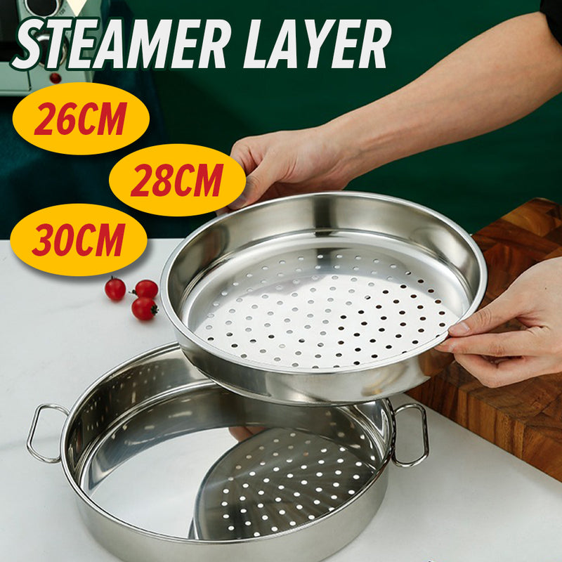 idrop [ 26 / 28 / 30CM ] Stainless Steel Steamer Tray Layer (Non Magnetic) / Lapisan Dulang Masak Stim / 26CM 28CM 30CM 不锈钢蒸笼盘(无磁08A)