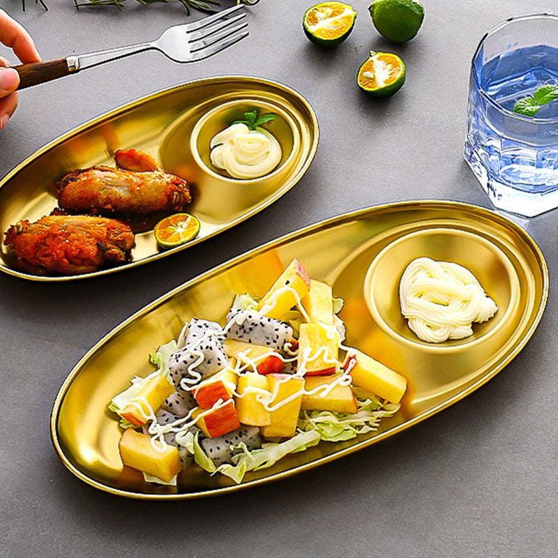 idrop Gold Plated Oval Snack Plate Stainless Steel XL Size / Piring Snek Keluli Tahan Karat Bentuk Bujur / 镀金椭圆形小吃盘不锈钢 XL 号