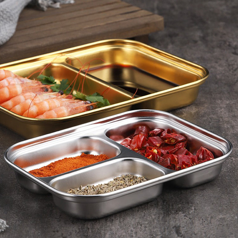 idrop Multicompartment Stainless Steel Small-Compartment Dinner Plate / Piring Hidang Makanan Keluli Tahan Karat / 格不锈钢小格餐盘