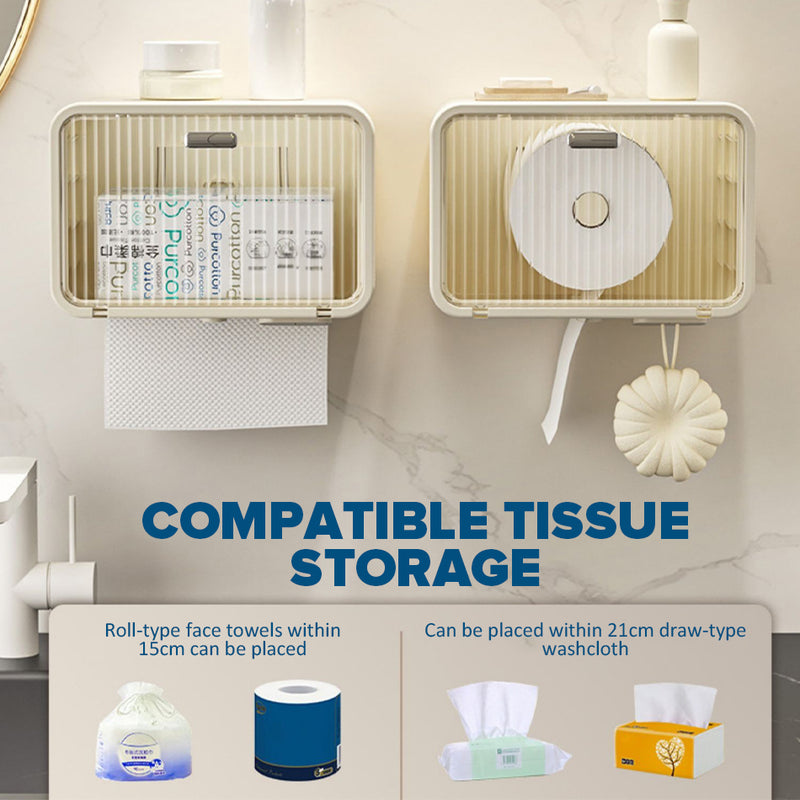 idrop Wall Mounted Tissue Storage Box With Transparent Window / Kotak Bekas Penyimpanan Tisu Dinding / (强力胶)透明白壁挂洗脸巾收纳盒