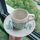 idrop Ceramic Cup Flower Pattern Cup & Saucer / Cawan Seramik Corak Bunga / 陶瓷杯 青色花图案杯和碟7.5*7CM+15CM