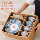 idrop Japanese Style Ceramic Tableware 4 Bowls 4 Spoon 2 Plates Gift Box Set / Set Seramik Hidangan Pinggan Mangkuk Sudu / 日式和风陶瓷餐具四碗四勺两盘礼盒套装