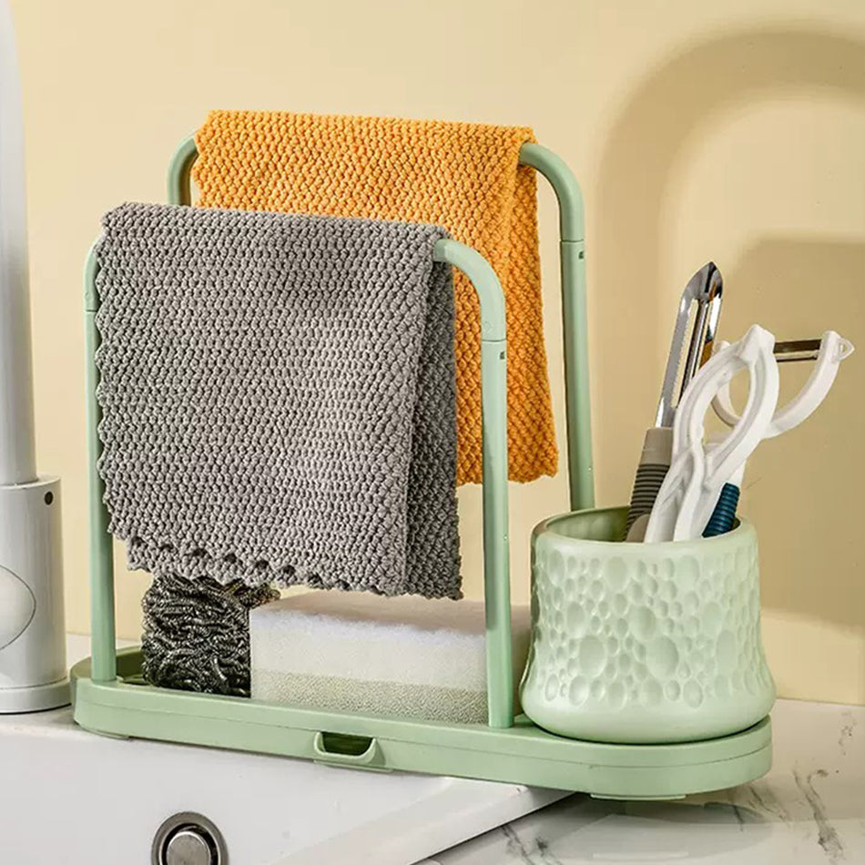 Kitchen Rag Rack idrop Kitchen Dishcloth Rag Rack / Rak Kain Sinki Dapur / 收纳瓶抹布架三件套