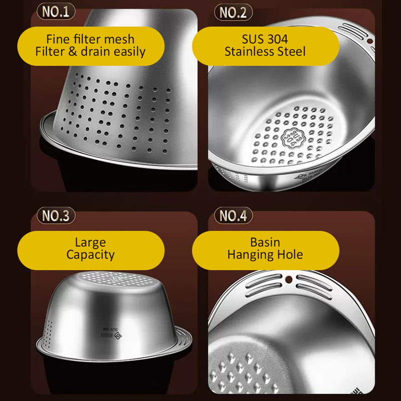 idrop Stainless Rice Washing Basin SUS304 / Bekas Penapis Pencuci Beras / 小号不锈钢洗米盆(304)