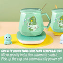 idrop [ 400ml ] Green Dinosaur Cup Warmer & Ceramic Cup Gift Box / Pemanas Cawan Kartun Cawan / 绿色恐龙陶瓷平盖钻石杯恒温礼盒 装(暖暖杯)
