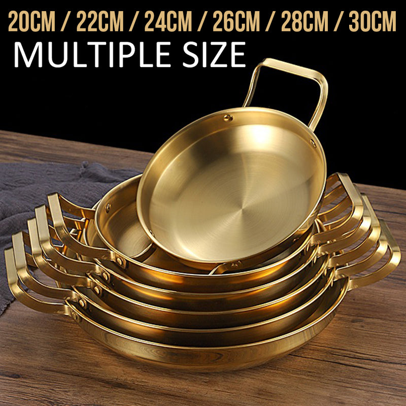 idrop [ 20~30CM ] Gold/Silver Hong Kong Style Stainless Steel Griddle Pan / Kuali Periuk Keluli Tahan Karat Emas & Perak / 金银港式不锈钢煎锅