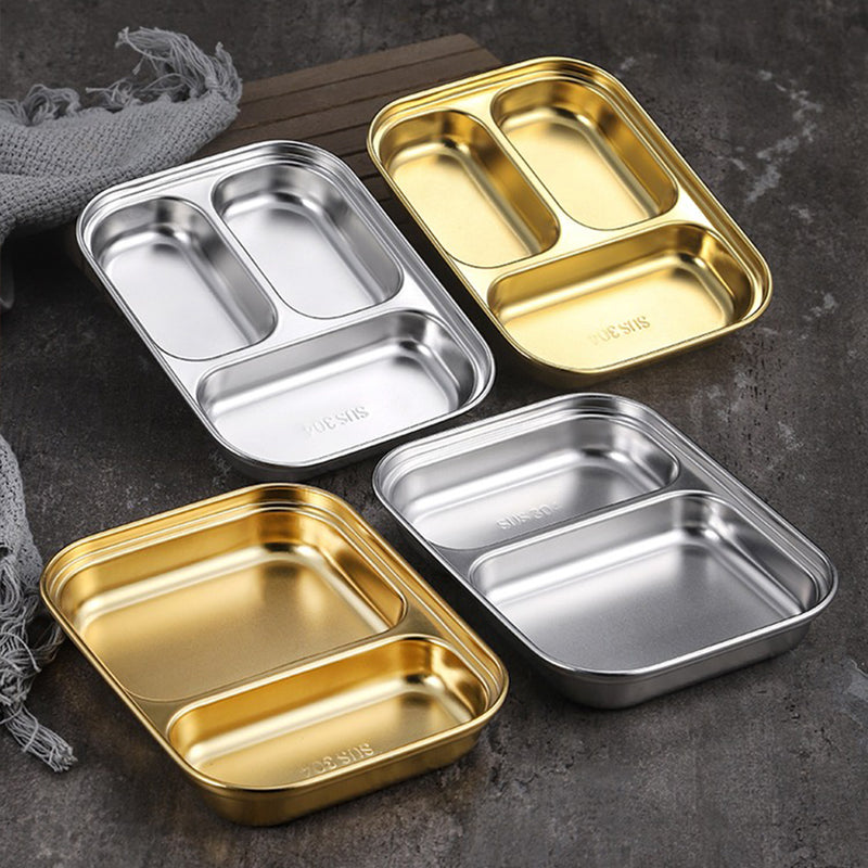 idrop Multicompartment Stainless Steel Small-Compartment Dinner Plate / Piring Hidang Makanan Keluli Tahan Karat / 格不锈钢小格餐盘