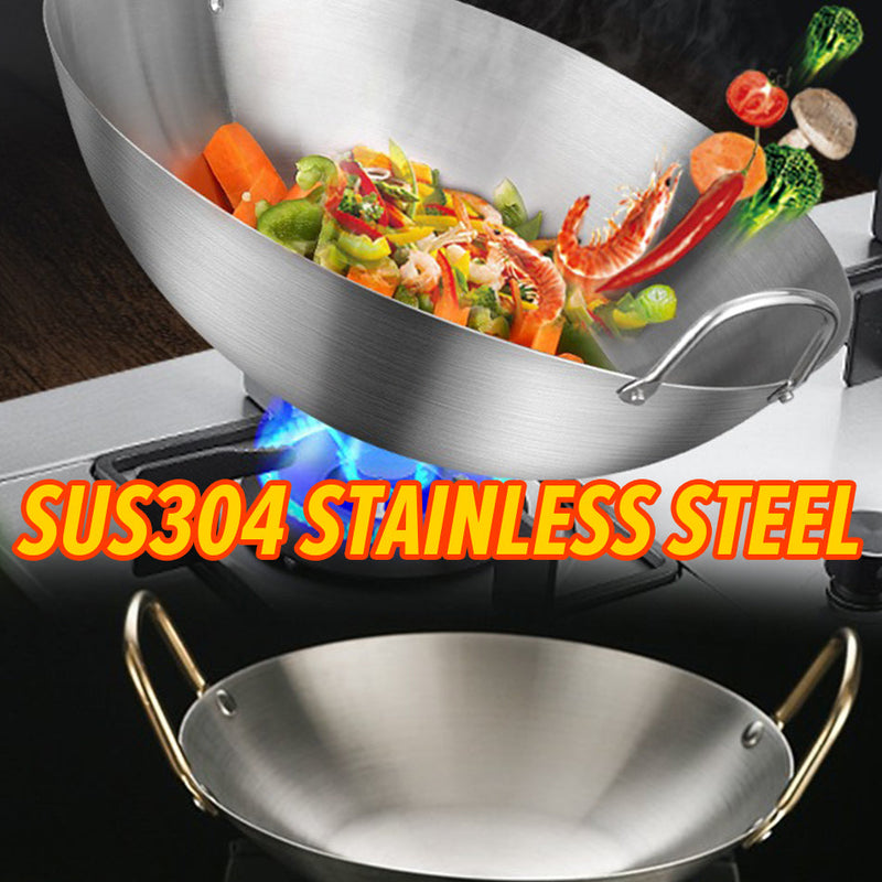 idrop Cooking Wok Double Ear Stainless Steel 304 26CM~36CM / Periuk Masak Keluli Tahan Karat 304 / 26CM-36CM不锈钢双耳砂光炒锅