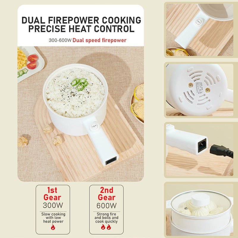 idrop [ 18CM ] Single Handle Nonstick Electric Cooking Pot with Steamer Layer / Periuk Kuali Elektrik Tidak Lekat & Stim / 18CM机械版小白单柄不粘电煮锅(塑料蒸格 )