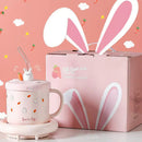idrop [ 320ml ] Pink Cute Rabbit Cup Warmer Ceramic Cup / Pemanas Cawan Minuman Rekaan Arnab Comel / 粉色萌兔恒温陶瓷杯礼盒装