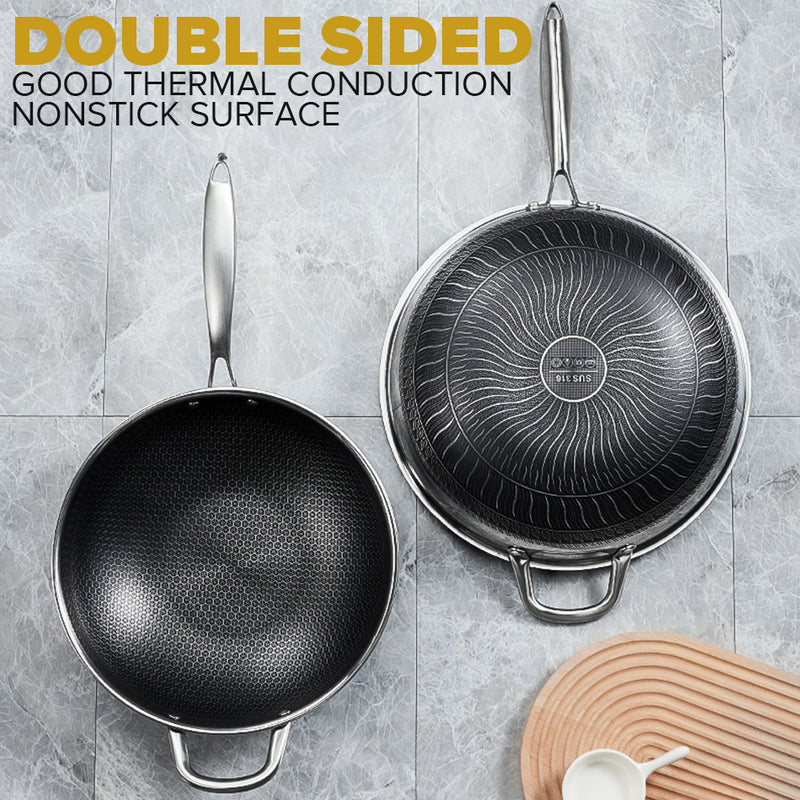 idrop [ 34CM ] SUS316 Stainless Steel Non Stick Double Sided Honeycomb Cooking Frying Pan Wok / Kuali Memasak Keluli / 不锈钢不粘双面蜂窝煎锅炒锅