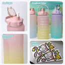 idrop [ 3PCS SET ] Drinking Water Bottle Gradient Color 300ml 800ml 2000ml / Set 3IN1 Botol Minuman Warna-warni  / (2000+800+300ML)圆形三件套渐变色塑料 水壶套装