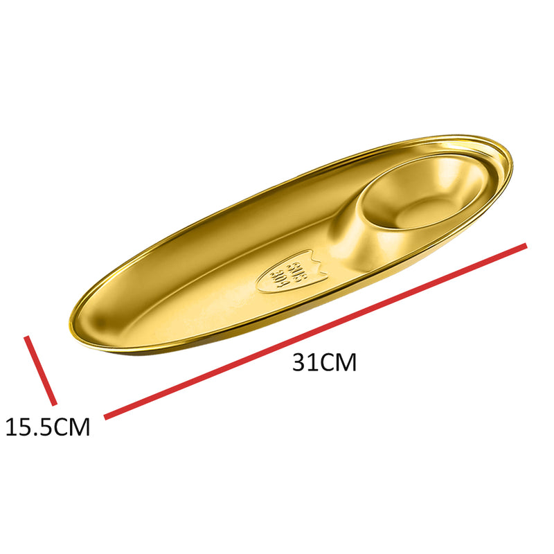 idrop Gold Plated Oval Snack Plate Stainless Steel XL Size / Piring Snek Keluli Tahan Karat Bentuk Bujur / 镀金椭圆形小吃盘不锈钢 XL 号