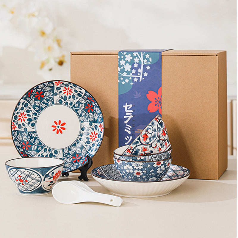 idrop Japanese Style Ceramic Tableware 4 Bowls 4 Spoon 2 Plates Gift Box Set / Set Seramik Hidangan Pinggan Mangkuk Sudu / 日式和风陶瓷餐具四碗四勺两盘礼盒套装