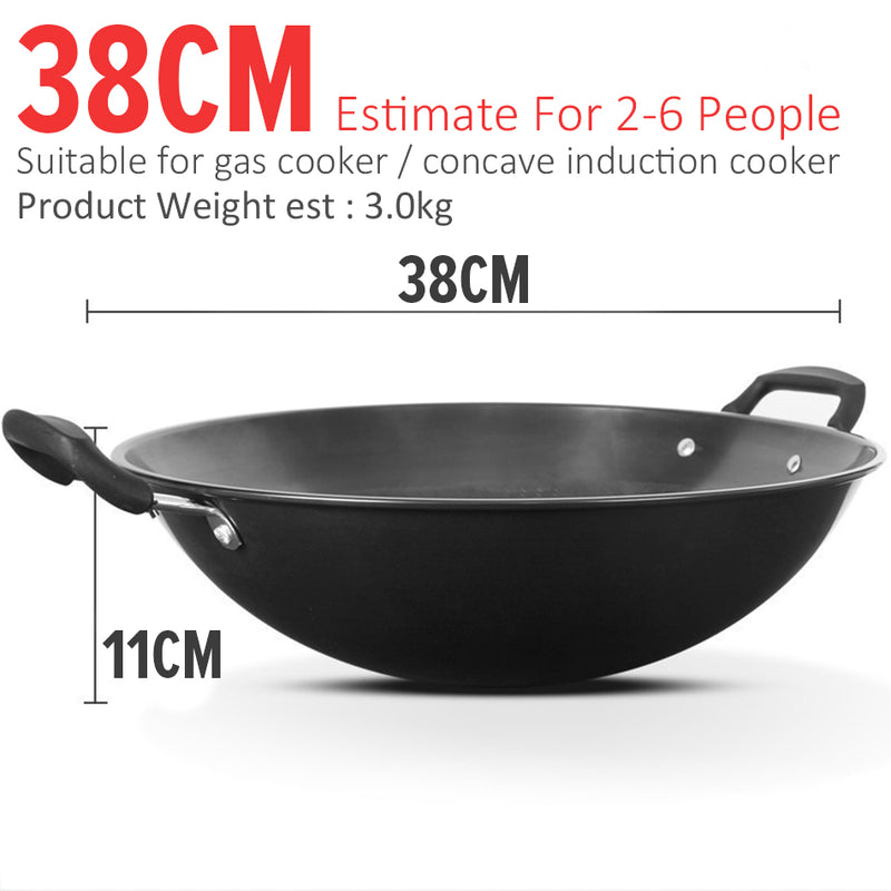 iDrop Honeycomb Nonstick Double Ear Iron Cooking Wok (38CM~47CM) / Kuali Masak Tidak Lekat Bertangkai Dua Corak Lebah / 38CM~47CM双耳蜂窝铁炒锅(铁兴)