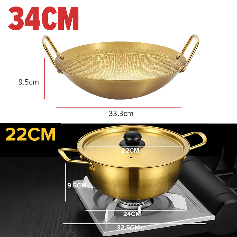 idrop GOLD COMBO SET 34CM Wok Frying Pan Pot Plate Bowl / SET KOMBO EMAS Kuali Periuk Piring dan Mangkuk / 金色组合套装炒锅煎锅锅盘碗