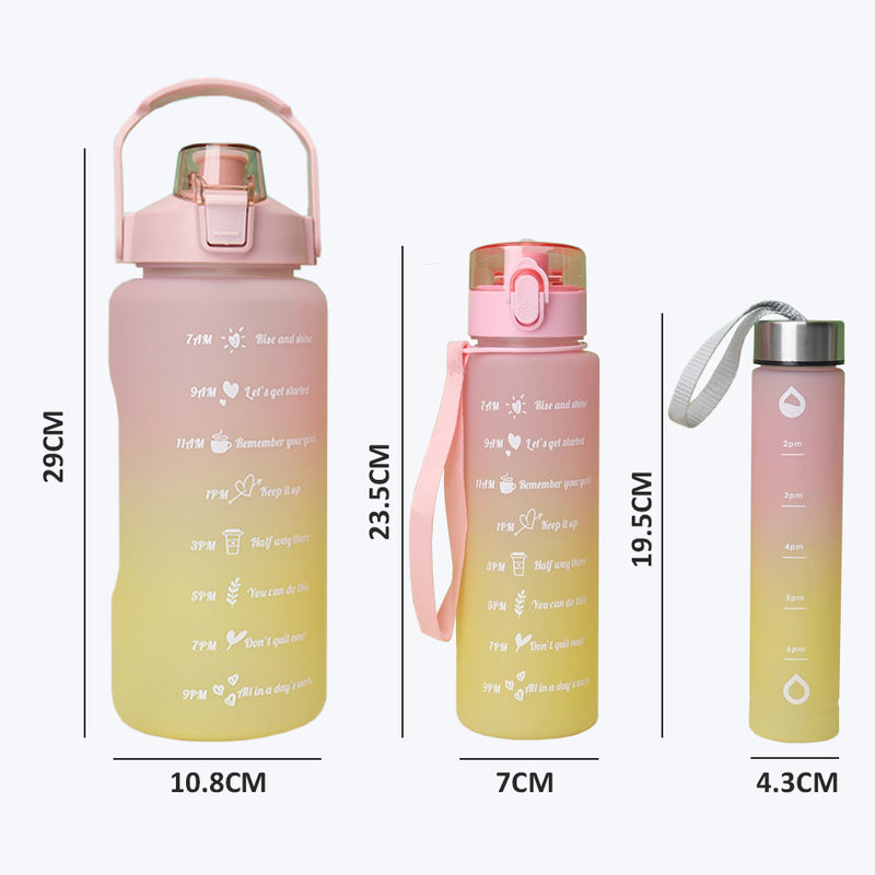 idrop [ 3PCS SET ] Drinking Water Bottle Gradient Color 300ml 800ml 2000ml / Set 3IN1 Botol Minuman Warna-warni  / (2000+800+300ML)圆形三件套渐变色塑料 水壶套装