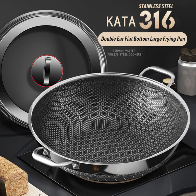 idrop [ 34CM ] Nonstick Honeycomb Stainless Steel Double Ear Cooking Wok Pan with Steam Layer / Periuk Kuali Masak keluli Tahan Karat dan Lapisan Stim / 34CM德国316不锈钢炒锅双耳炒锅商用大炒锅大口径锅蜂窝不粘锅无涂层