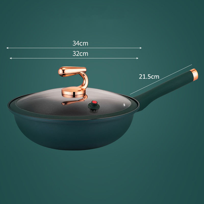 idrop [ 34CM ] Stainless Steel Micro Pressure Single Handle Nonstick Wok / Periuk Masak Tekanan Mikro / 34CM不锈钢微压单柄不粘炒锅(橙/青色)