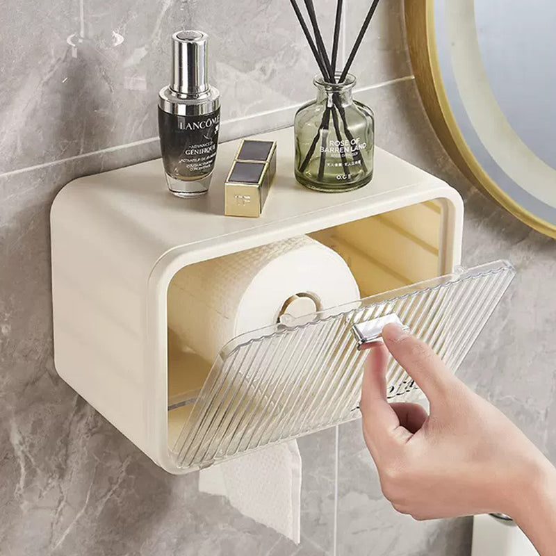 idrop Wall Mounted Tissue Storage Box With Transparent Window / Kotak Bekas Penyimpanan Tisu Dinding / (强力胶)透明白壁挂洗脸巾收纳盒