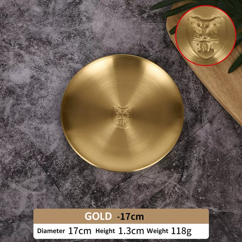 idrop Stainless Steel Barbecue Plate Gold Plated (304) / Piring Pinggan Makan Emas Keluli Tahan Karat 304 / 单层不锈钢烤肉盘(304)
