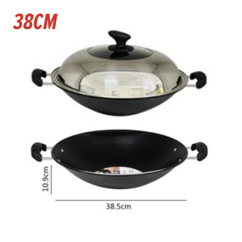 idrop [ 36CM / 38CM / 40CM ] Kitchen Frying Cooking Iron Wok Nonstick / Periuk Besi Masak Tidak Lekat / 厨房油炸烹饪铁锅不粘锅