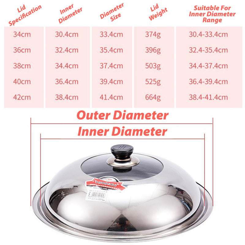 idrop Non-Magnetic Stainless Steel Pot Pan Lid Cover 34CM~42CM / Penutup Periuk dan Kuali Keluli Tahan Karat / [40CM]无磁不锈钢锅锅盖盖 [ 1PC ]