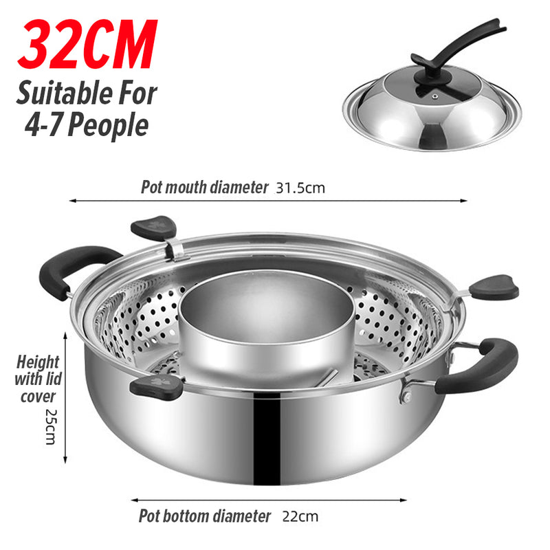 idrop [ 32CM ] Stainless Steel Lifting Rotating Hotpot / Keluli Tahan Karat Mengangkat Hotpot Berputar / 美式(带组合盖)不锈钢升降火锅32CM