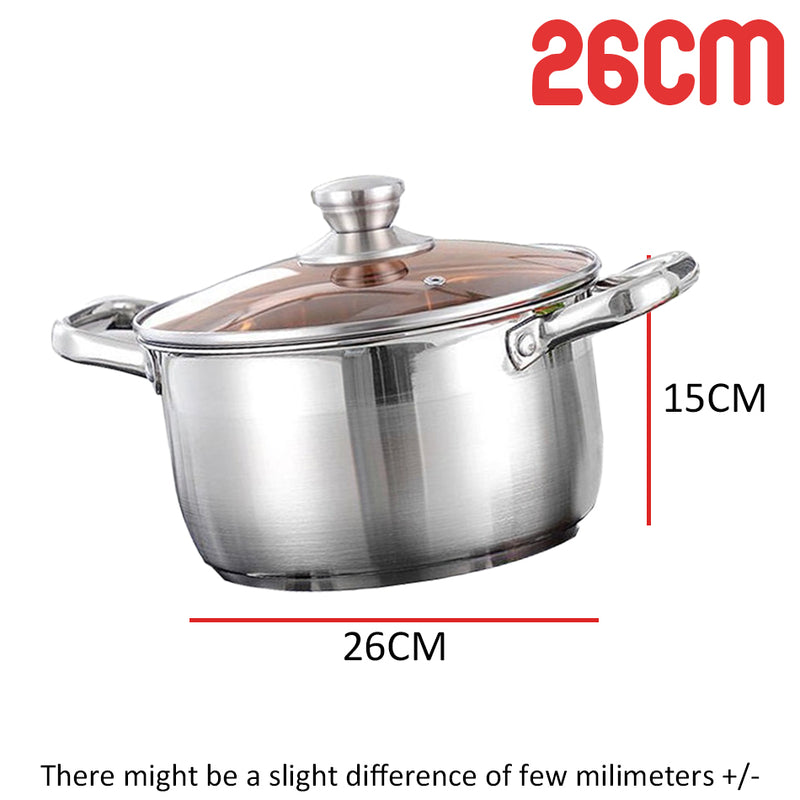 idrop [ 20 / 24 / 26CM ] Stainless Steel Soup Pot With Lid Cover / Periuk Masak Sup Keluli tahan Karat Bersama Penutup Periuk / 带盖不锈钢汤锅