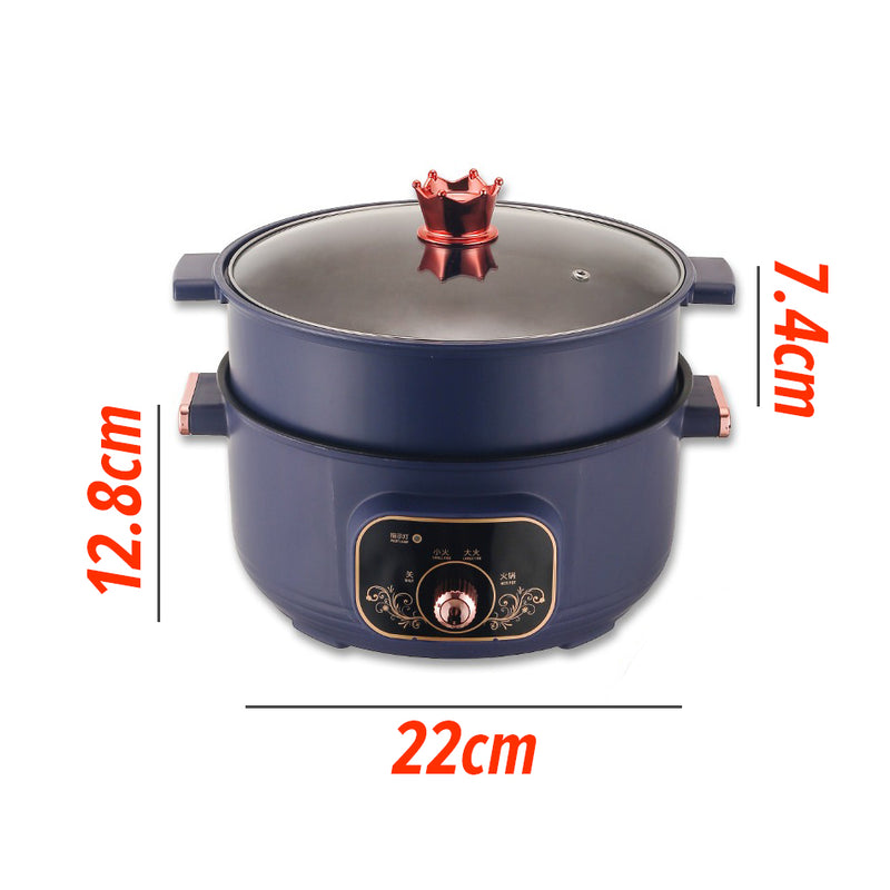 idrop [ 22CM ] 2 Layer Nonstick Electric Cooking Pot 800W / Periuk Memasak Elektrik Tidak Lekat / 22CM机械版二层不粘电蒸煮锅(塑 料蒸格玻璃盖)(800W)(英插